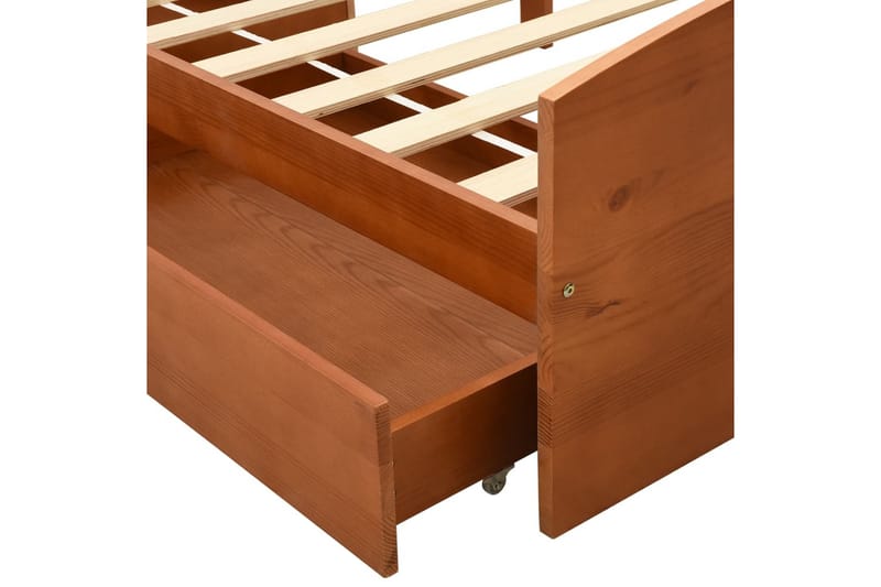Sängram med 2 lådor honungsbrun massiv furu 90x200 cm - Brun - Möbler - Sovrum - Sängram & sängstomme