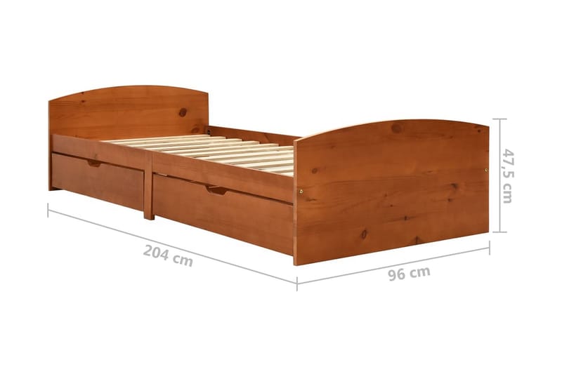 Sängram med 2 lådor honungsbrun massiv furu 90x200 cm - Brun - Möbler - Sovrum - Sängram & sängstomme