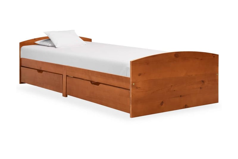 Sängram med 2 lådor honungsbrun massiv furu 90x200 cm - Brun - Möbler - Sovrum - Sängram & s�ängstomme