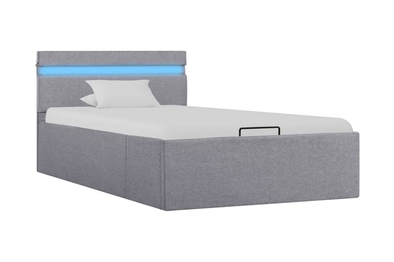 Sängram med hydraulisk förvaring och LED ljusgrå tyg 90x200 - Grå - Möbler - Sovrum - Sängram & sängstomme