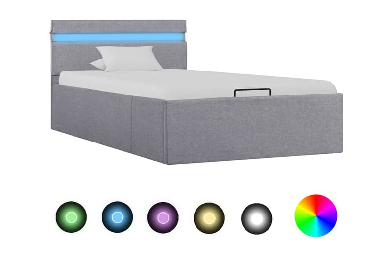 Sängram med hydraulisk förvaring och LED ljusgrå tyg 90x200 - Grå - Möbler - Sovrum - Sängram & sängstomme
