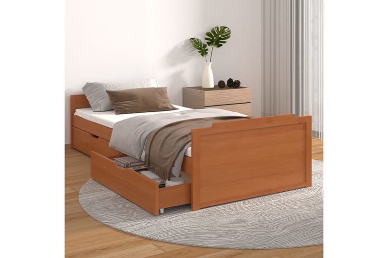 Sängram med lådor honungsbrun massiv furu 90x200 cm - Honung - Möbler - Sovrum - Sängram & sängstomme
