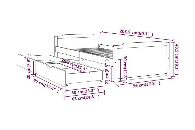 Sängram med lådor honungsbrun massiv furu 90x200 cm - Honung - Möbler - Sovrum - Sängram & sängstomme