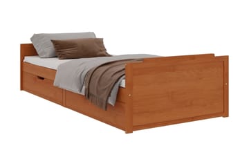 Sängram med lådor honungsbrun massiv furu 90x200 cm