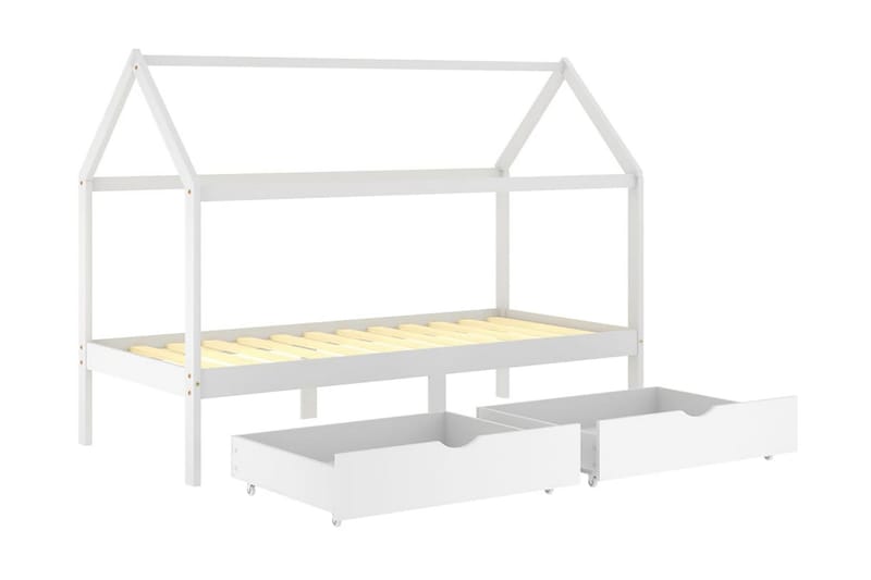 Sängram med lådor vit massiv furu 90x200 cm - Vit - Möbler - Sovrum - Sängram & sängstomme
