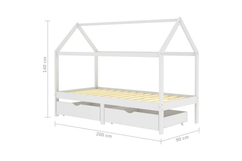 Sängram med lådor vit massiv furu 90x200 cm - Vit - Möbler - Sovrum - Sängram & sängstomme