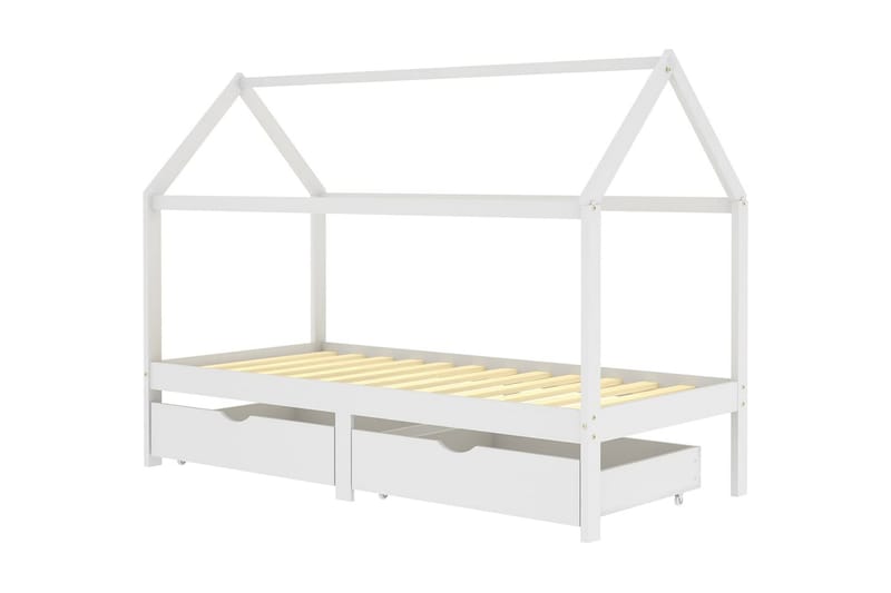 Sängram med lådor vit massiv furu 90x200 cm - Vit - Möbler - Sovrum - Sängram & sängstomme
