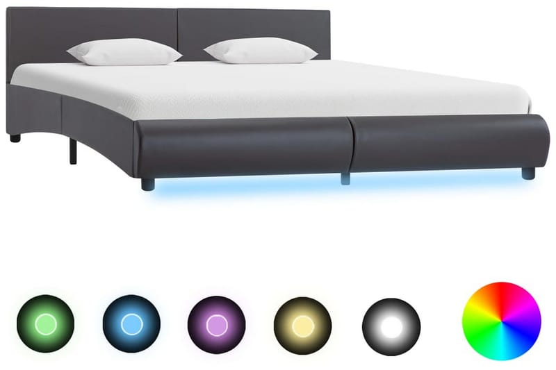 Sängram med LED grå konstläder 160x200 cm - Grå - Möbler - Sovrum - Sängram & sängstomme