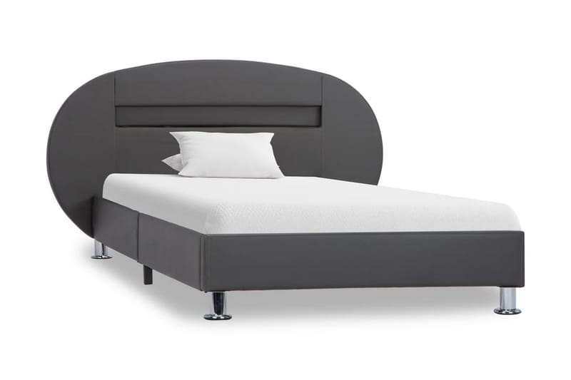 Sängram med LED grå konstläder 90x200 cm - Grå - Sängram & sängstomme