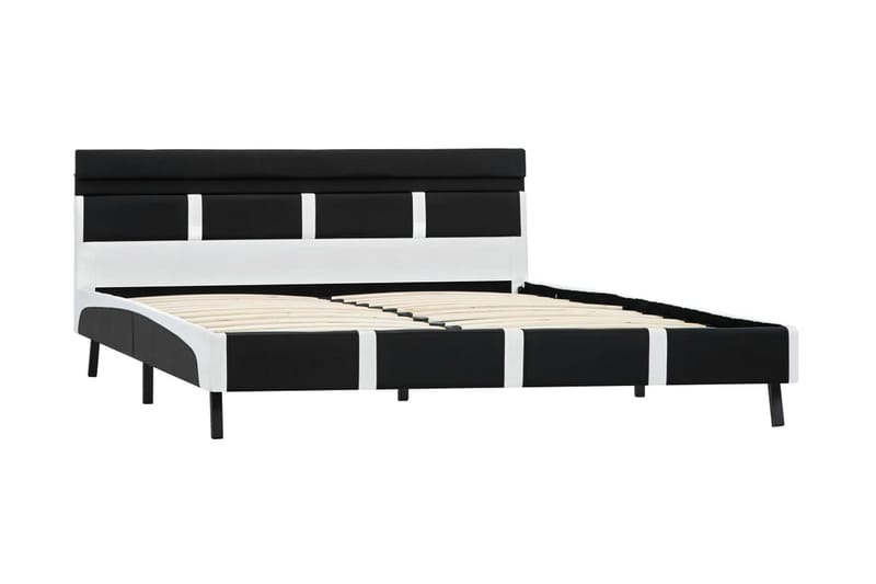 Sängram med LED svart konstläder 140x200 cm - Svart - Sängram & sängstomme