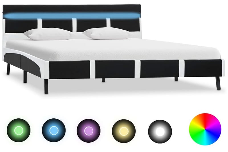 Sängram med LED svart konstläder 140x200 cm - Svart - Sängram & sängstomme