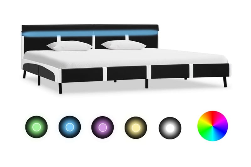 Sängram med LED svart konstläder 180x200 cm - Svart - Möbler - Sovrum - Sängram & sängstomme