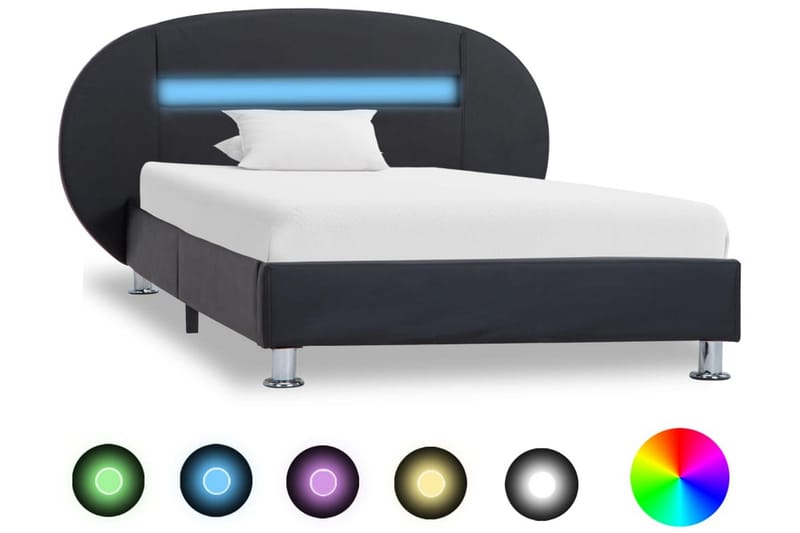 Sängram med LED svart konstläder 90x200 cm - Svart - Möbler - Sovrum - Sängram & sängstomme