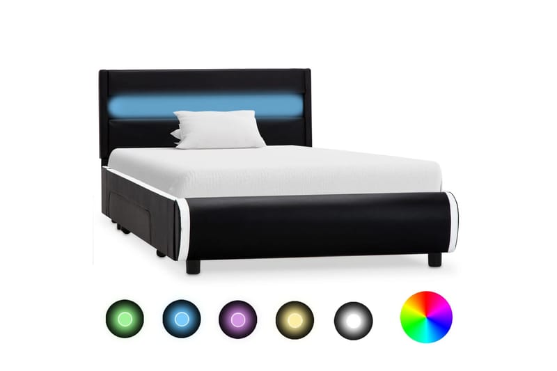 Sängram med LED svart konstläder 90x200 cm - Svart - Möbler - Sovrum - Sängram & sängstomme