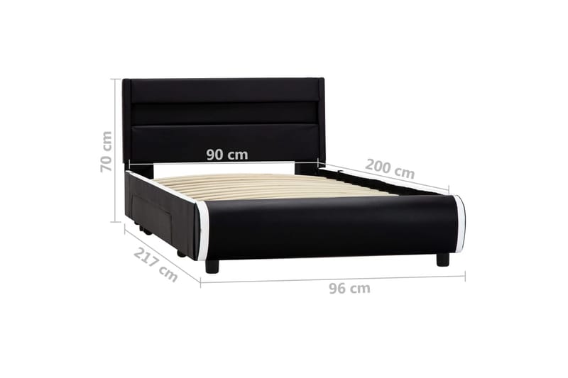 Sängram med LED svart konstläder 90x200 cm - Svart - Möbler - Sovrum - Sängram & sängstomme