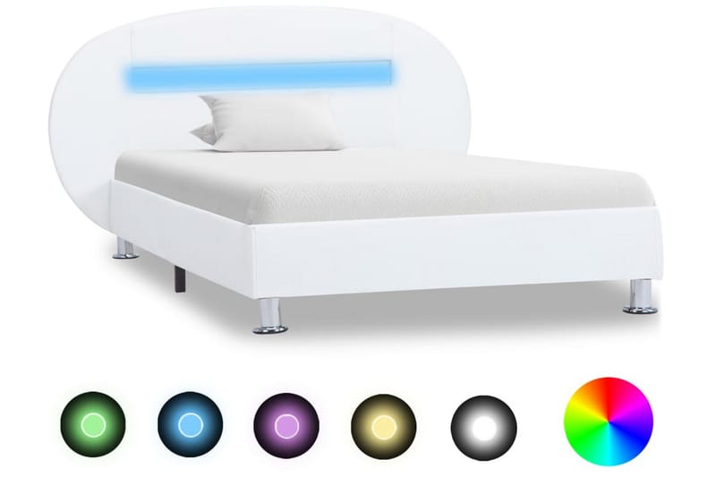 Sängram med LED vit konstläder 100x200 cm - Vit - Möbler - Sovrum - Sängram & sängstomme