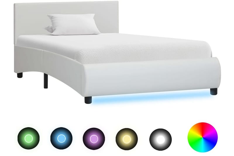 Sängram med LED vit konstläder 100x200 cm - Vit - Möbler - Sovrum - Sängram & sängstomme