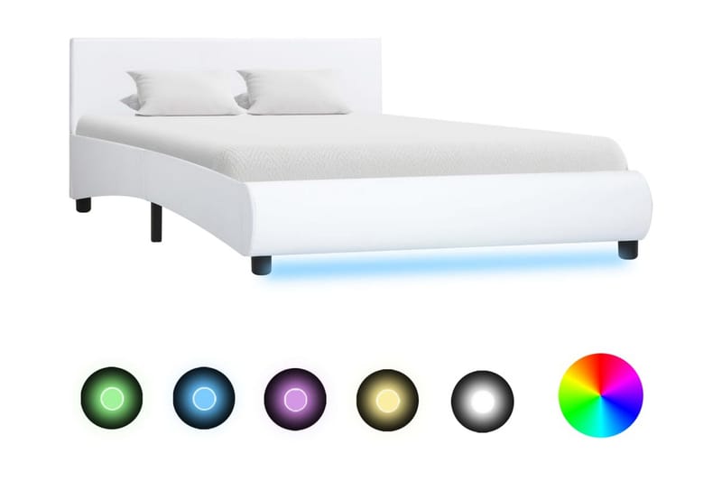 Sängram med LED vit konstläder 120x200 cm - Vit - Möbler - Sovrum - Sängram & sängstomme