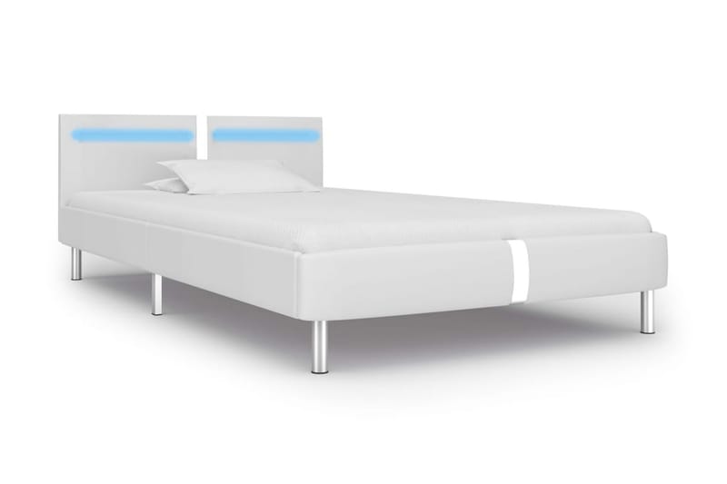 Sängram med LED vit konstläder 90x200 cm - Vit - Möbler - Sovrum - Sängram & sängstomme
