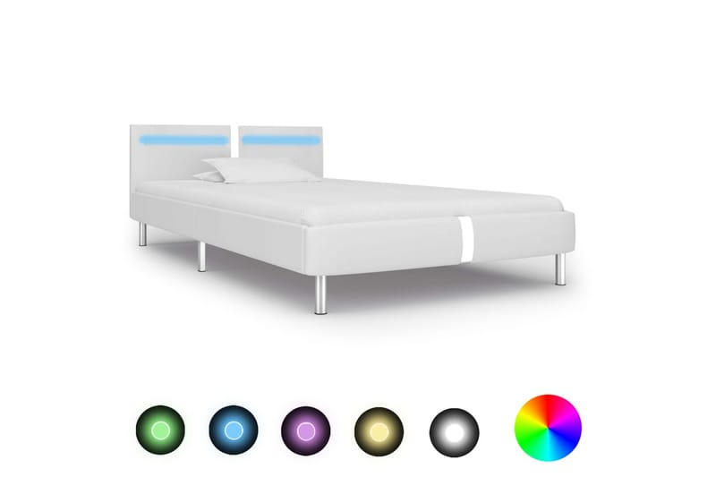 Sängram med LED vit konstläder 90x200 cm - Vit - Möbler - Sovrum - Sängram & sängstomme