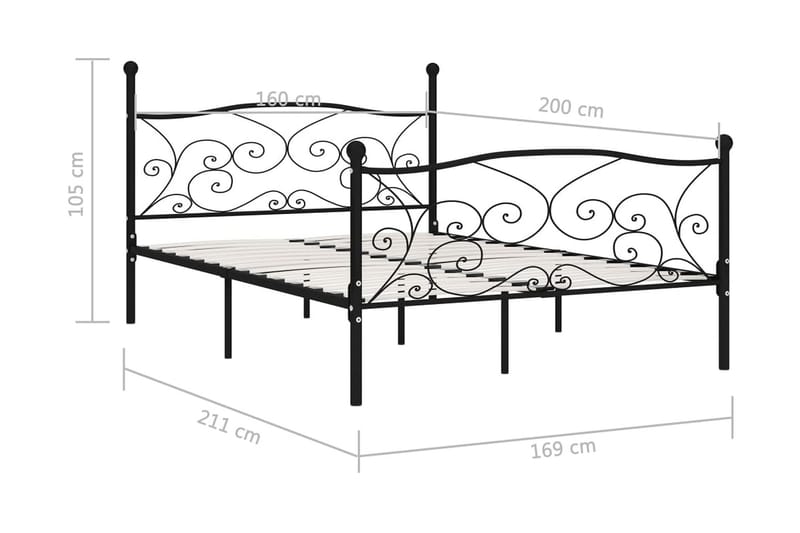 Sängram med ribbotten metall 160x200 cm - Svart - Sängram & sängstomme