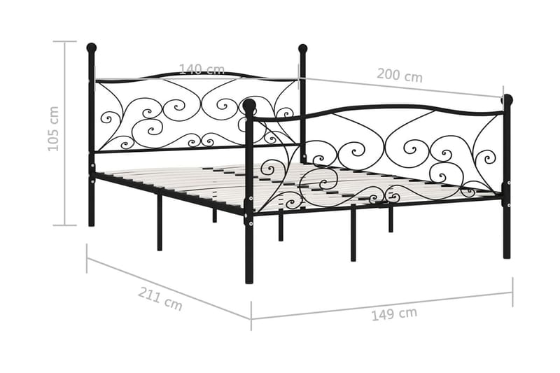 Sängram med ribbotten svart metall 140x200 cm - Svart - Möbler - Sovrum - Sängram & sängstomme