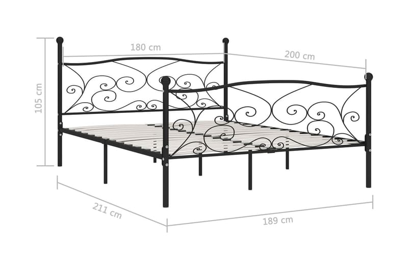 Sängram med ribbotten svart metall 180x200 cm - Svart - Möbler - Sovrum - Sängram & sängstomme