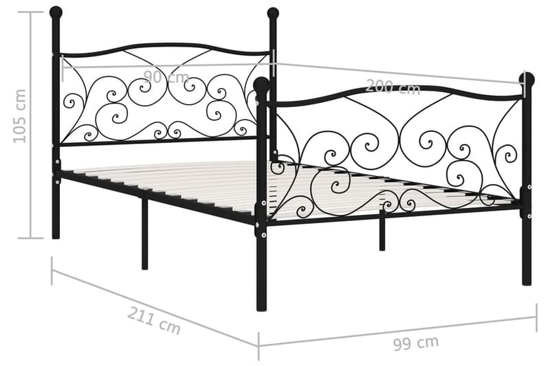 Sängram med ribbotten svart metall 90x200 cm - Svart - Möbler - Sovrum - Sängram & sängstomme