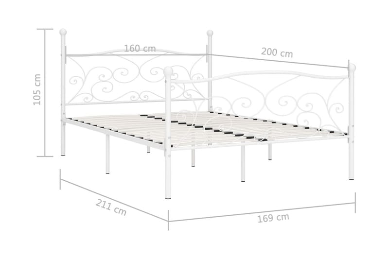 Sängram med ribbotten vit metall 160x200 cm - Vit - Möbler - Sovrum - Sängram & sängstomme