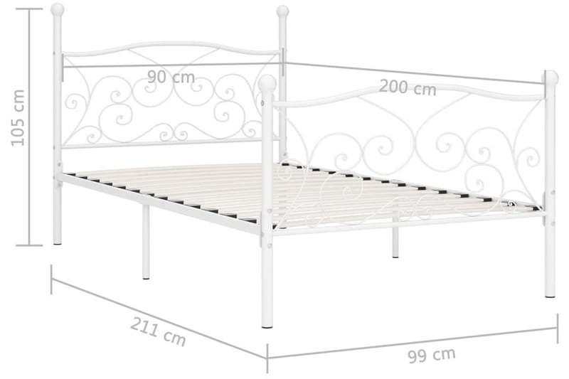 Sängram med ribbotten vit metall 90x200 cm - Vit - Möbler - Sovrum - Sängram & sängstomme
