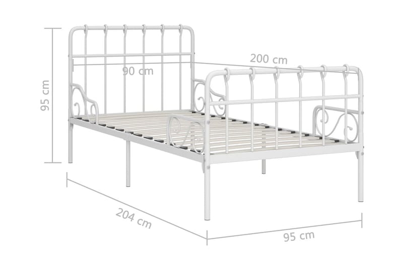 Sängram med ribbotten vit metall 90x200 cm - Vit - Möbler - Sovrum - Sängram & sängstomme
