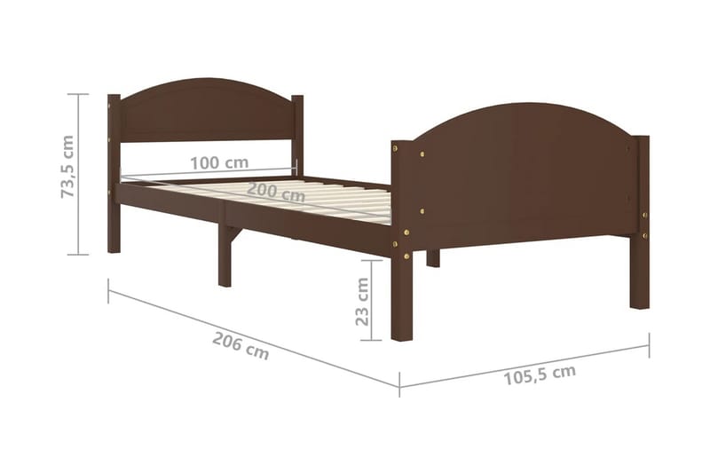 Sängram mörkbrun massiv furu 100x200 cm - Mörkbrun - Möbler - Sovrum - Sängram & sängstomme