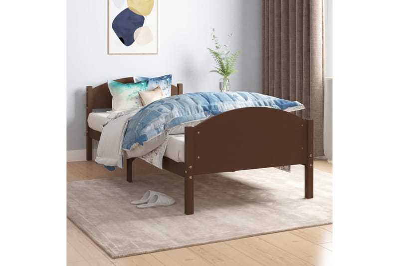 Sängram mörkbrun massiv furu 100x200 cm - Mörkbrun - Möbler - Sovrum - Sängram & sängstomme