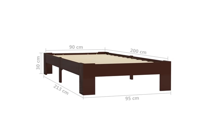Sängram mörkbrun massiv furu 90x200 cm - Brun - Möbler - Sovrum - Sängram & sängstomme