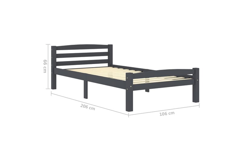 Sängram mörkgrå massiv furu 100x200 cm - Grå - Möbler - Sovrum - Sängram & sängstomme