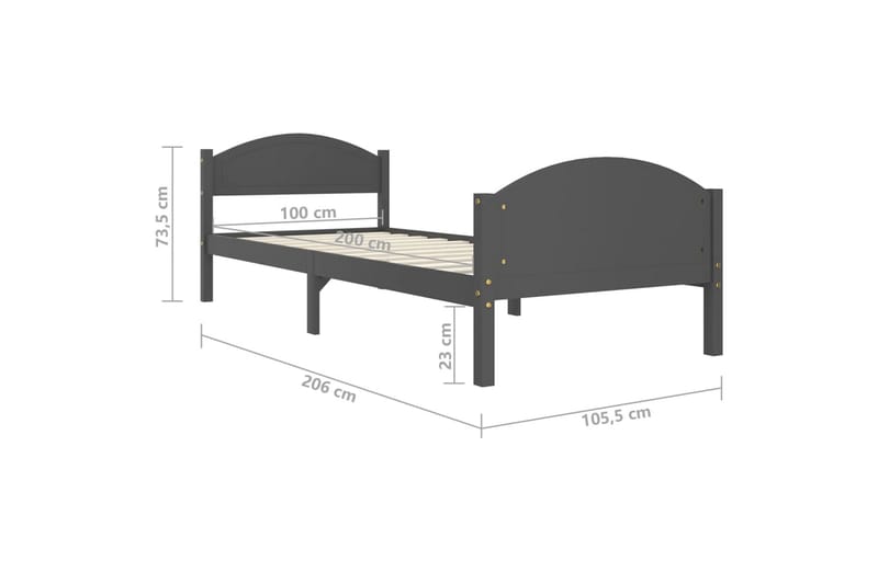 Sängram mörkgrå massiv furu 100x200 cm - Mörkgrå - Möbler - Sovrum - Sängram & sängstomme