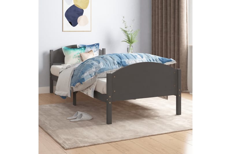Sängram mörkgrå massiv furu 100x200 cm - Mörkgrå - Möbler - Sovrum - Sängram & sängstomme