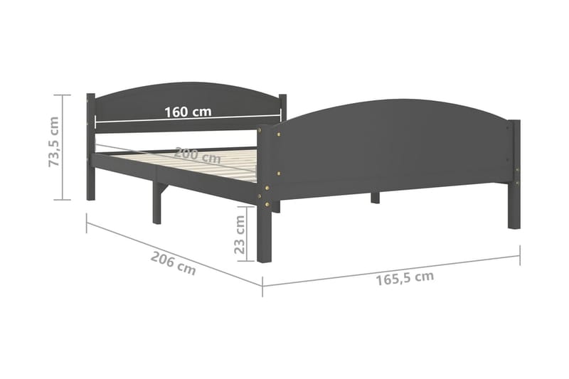 Sängram mörkgrå massiv furu 160x200 cm - Mörkgrå - Möbler - Sovrum - Sängram & sängstomme