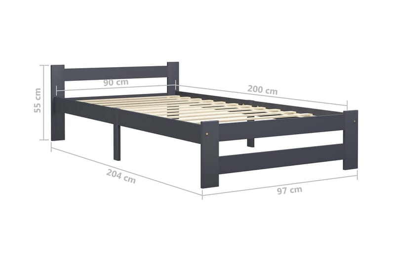 Sängram mörkgrå massiv furu 90x200 cm - Grå - Möbler - Sovrum - Sängram & sängstomme
