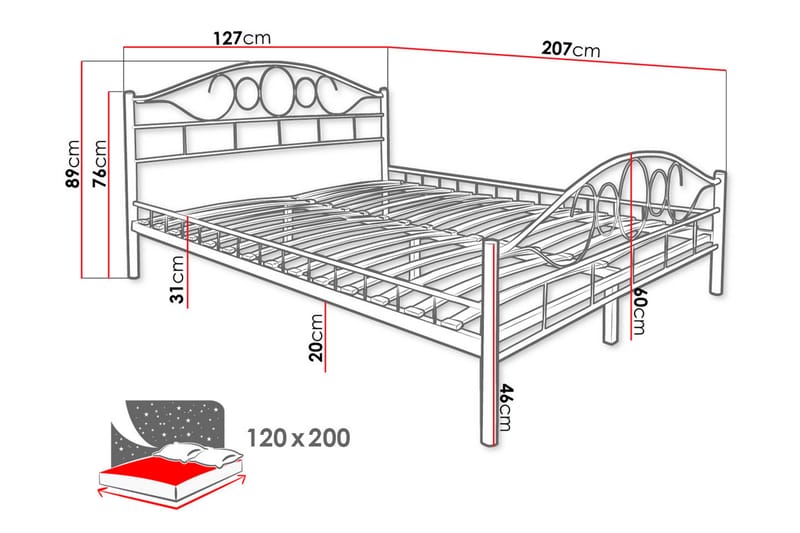 Sängram NOREMI 120x200 - Vit - Möbler - Sovrum - Sängram & sängstomme