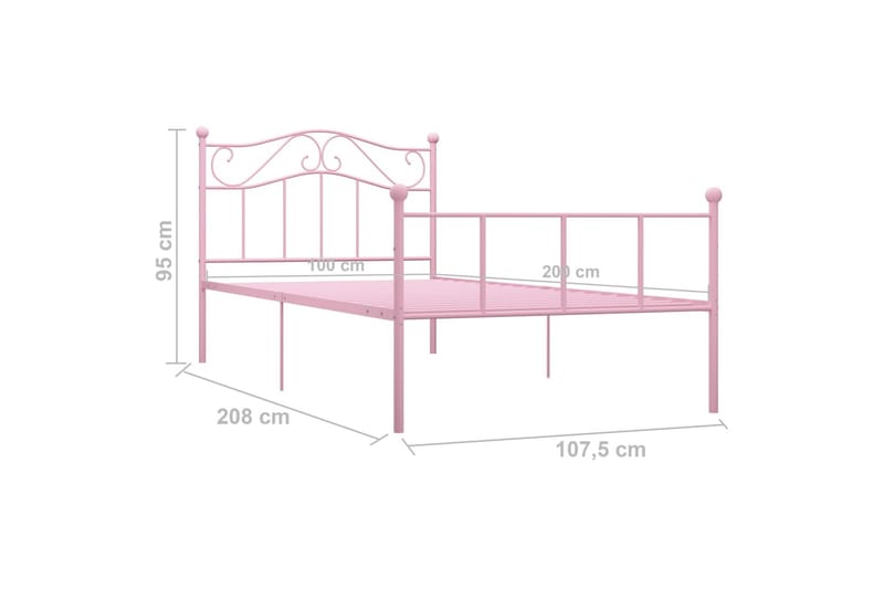 Sängram rosa metall 100x200 cm - Rosa - Möbler - Sovrum - Sängram & sängstomme