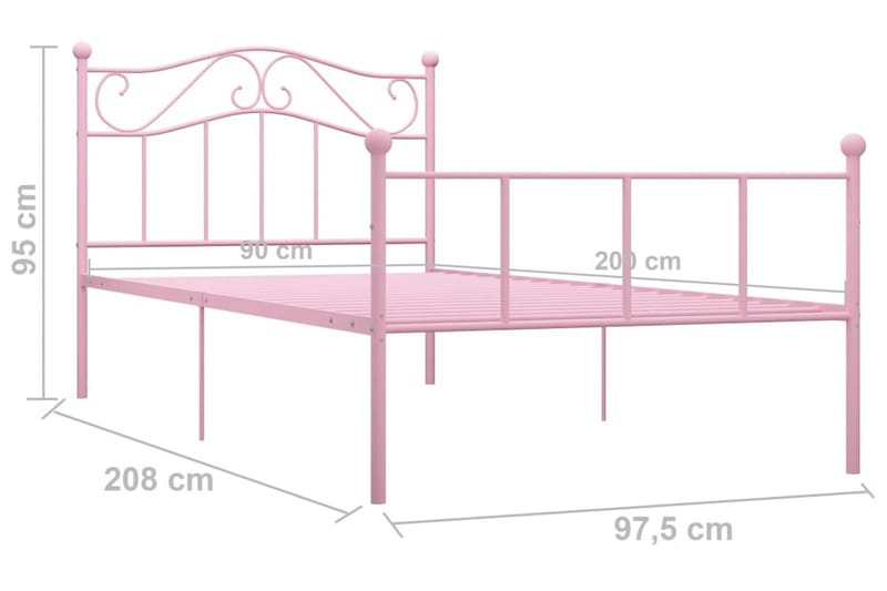 Sängram rosa metall 90x200 cm - Rosa - Sängram & sängstomme