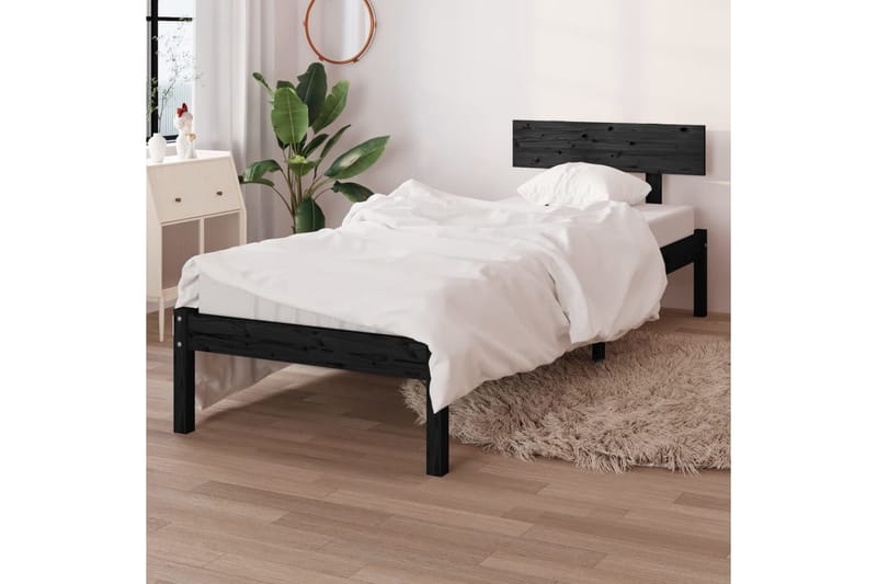 Sängram svart massiv furu 100x200 cm - Svart - Möbler - Sovrum - Sängram & sängstomme