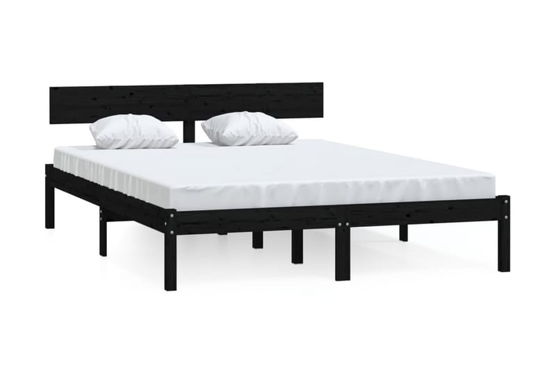 Sängram svart massiv furu 135x190 cm UK dubbel - Svart - Möbler - Sovrum - Sängram & sängstomme