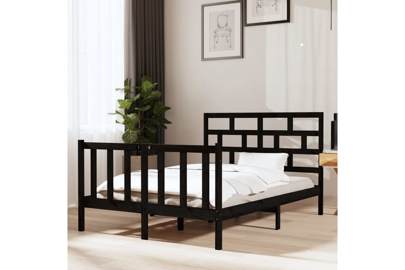 Sängram svart massiv furu 140x190 cm - Svart - Möbler - Sovrum - Sängram & sängstomme