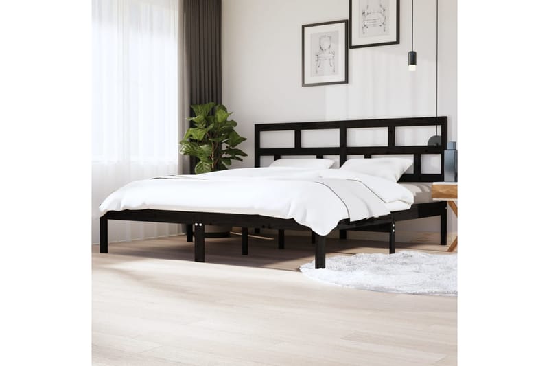 Sängram svart massiv furu 200x200 cm - Svart - Möbler - Sovrum - Sängram & sängstomme