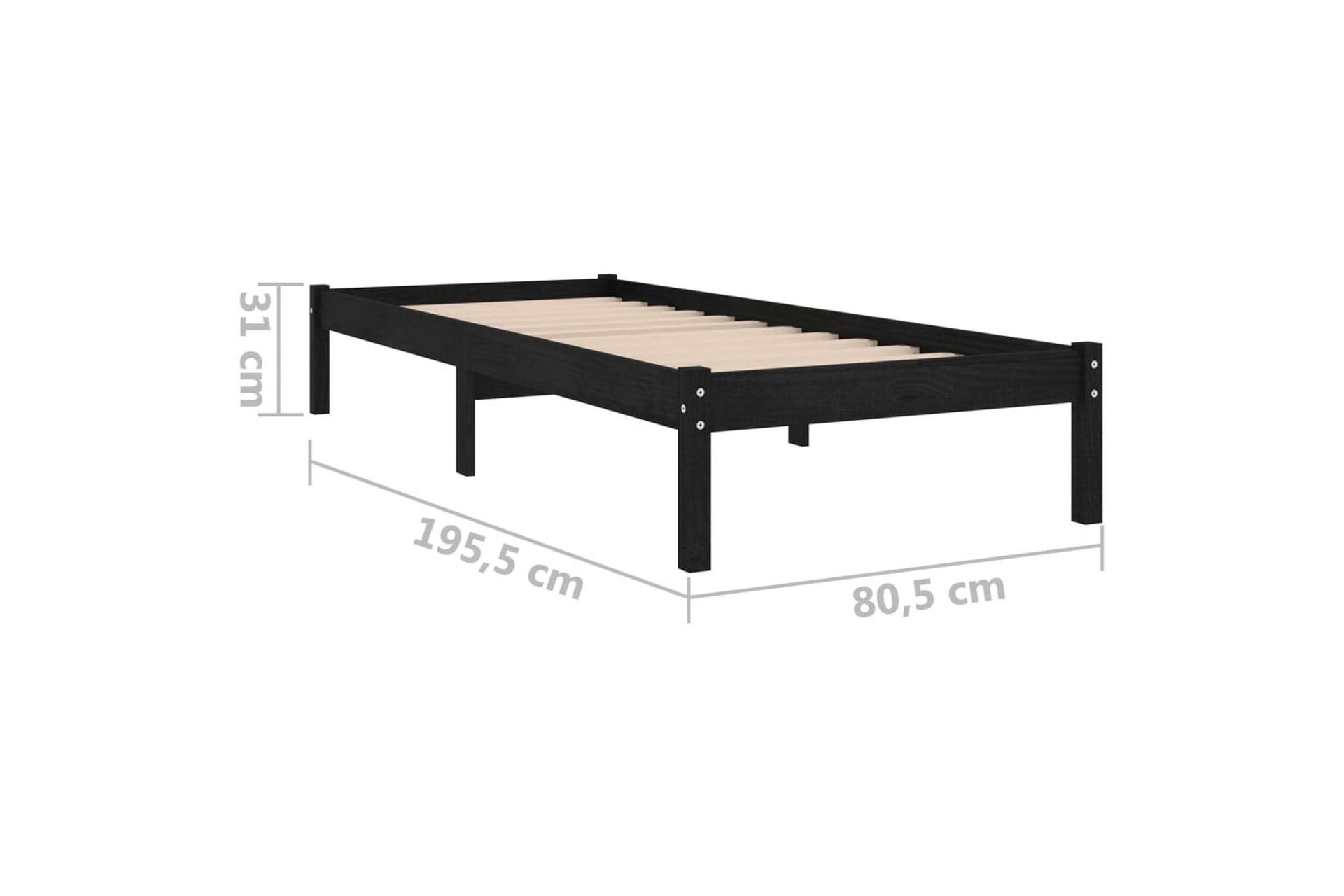 Sängram svart massiv furu 75x190 cm - Svart - Möbler - Sovrum - Sängram & sängstomme