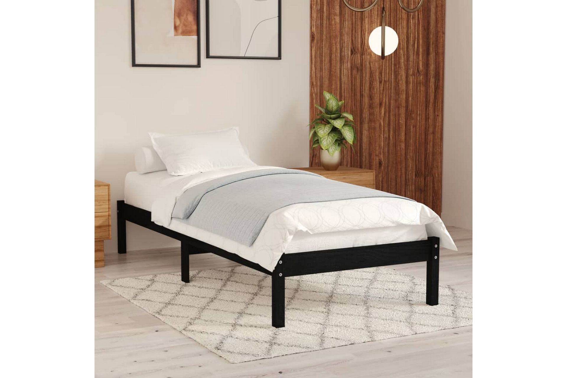 Sängram svart massiv furu 75x190 cm - Svart - Möbler - Sovrum - Sängram & sängstomme