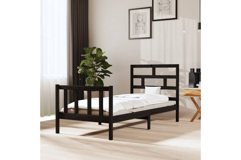 Sängram svart massivt furu 100x200 cm enkelsäng - Svart - Möbler - Sovrum - Sängram & sängstomme