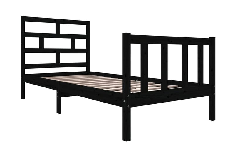 Sängram svart massivt furu 100x200 cm enkelsäng - Svart - Möbler - Sovrum - Sängram & sängstomme